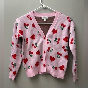Nik & Leski Girls Pink & Cherry Patterned Cardigan